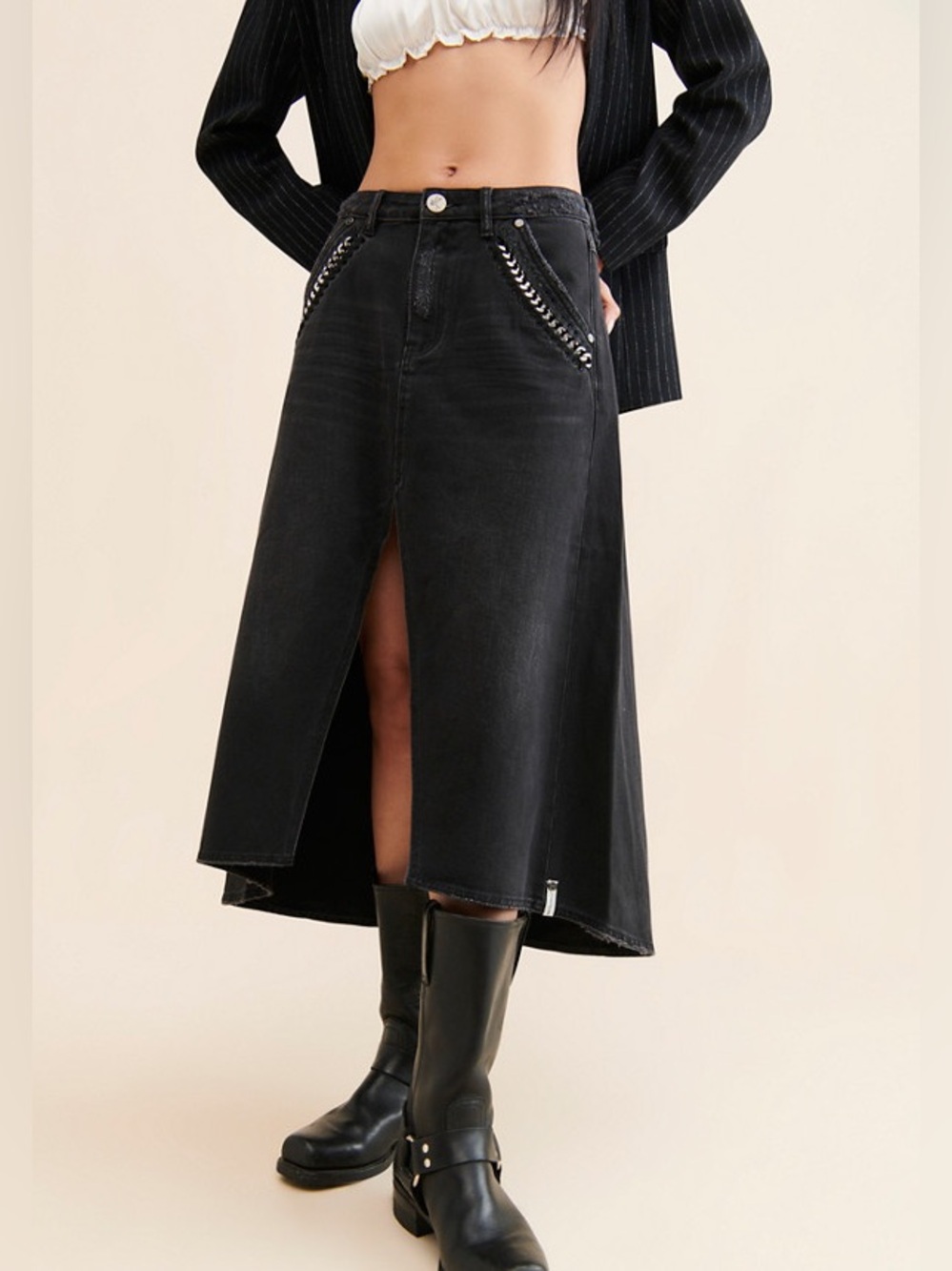 One Teaspoon Chain Midi Denim Skirt